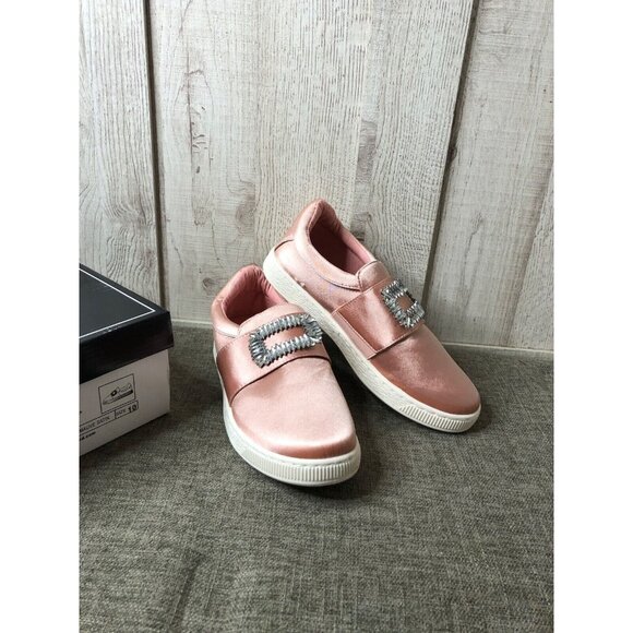 Womens Qupid Mauve Pink Satin Walk 01A Rhinestones Slip On Shoes Size 10 - Picture 1 of 6